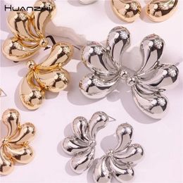 Stud Earrings HUANZHI Geometric Water Drop Flower Earring Gold Colour Large Vintage Party Daily Jewellery For Women 2024 Trend