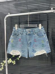 Classic little spice denim shorts High waisted slim commuter rough edge baggy sweet Spice hot pants