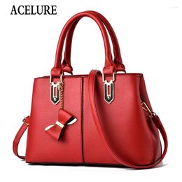 Bag ACELURE Bow Knot Pendant Female Simple Style Handbags Solid Colour Elegant Ladies Shoulder Bags Vintage PU Leather Messenger