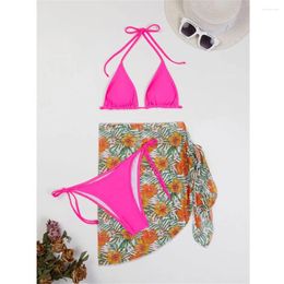 Women's Swimwear Floral Print Bikinis Sets Y2K Swimsuit Triangle Thong Halter Three Pieces Beach Skirt Bathing Suit Women Micro Biquinis