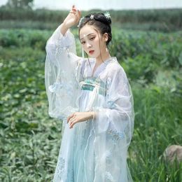 Ethnic Clothing Green Hanfu female Chinese style spring summer new adult retro Chinese traditional dress embroidery student performance skirt