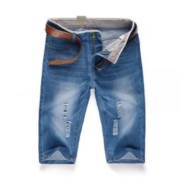 Summer Streetwear Ripped Denim Shorts Men Fashion Casual Hole Vintage Sky-Blue Short Jeans Male Brand Clothing 240429