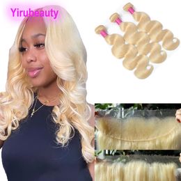 3 Bundles With 13X4 Lace Frontal HD Blonde Colour 613# Silky Straight Body Wave Peruvian Human Hair 4 Pcs/lot