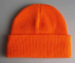 Plain Skull Cap Knit Hats Winter Warm Cuff Beani for Men Women Orange Yellow Black Dark Green Beige9301357