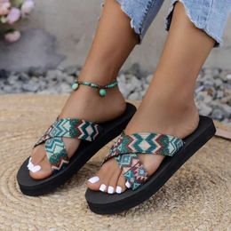 Slippers Women Print Flats Shoes 2024 Summer Open Toe Sandals Female Fashion Slingback Flip Flops Brand Mujer Beach Slides H240430