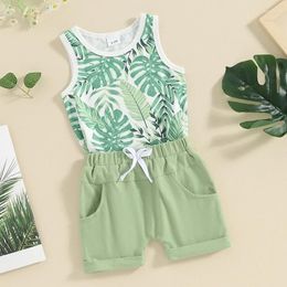 Clothing Sets Toddler Baby Boys Summer Shorts Sleeveless Leaf Print Vest Tops And Drawstring