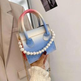 Shoulder Bags 2024 Gradient Colour Crocodile Pattern Ladies Handbag Pearl Chain Bag Large Capacity Messenger Mini Square