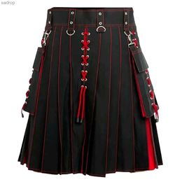 Skirts Mens Scottish Short Skirt Role Play Scottish Retro Gothic Folded Ski Hip Hop Shorts Belt Pocket Knee Length Traditional Highland Short Skirt XW