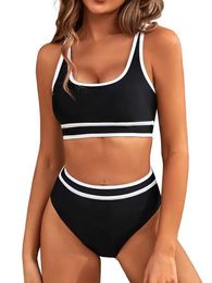 Women's Swimwear Sexy High Waist Swimsuit Women Solid Bikini 2024 Black Swimwear Female Biquini Sport Bikini Set Beachwear Bathing Suit Y240429