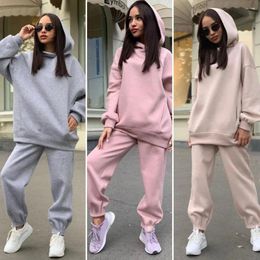 Women's Two Piece Pants Chic Hooded Sporty Elastic Cuff Deep Crotch Winter Hoodie Set Pieces Lady For Daily Wear