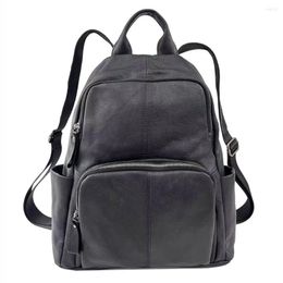 School Bags Casual Genuine Leather Backpack Woman Black Cow Bagpack Anti Theft Ladies Double Shouder Bag