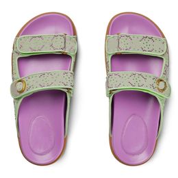 Designer Sandals Women Flat Sildes Summer Beach Slippers Mens Casual Shoes Fashion Purple Crystal Canvas Couples Luxury Sandal Metal Comfort Straps Peep Toe Silde