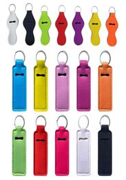 Neoprene Chapstick Holder Keychain Party Favor Solid Color Sublimation Lip Balm Holders Tracker Lipstick Pouch Metal Keyring6299253