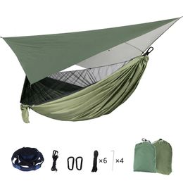 Portable Mosquito Net Nylon Camping Hammock with Waterproof Rain Fly Canopy Tarp for Outdoor Hanging Bed Sleeping 240417