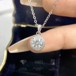 DW Real 1CT Luxury Round Diamond Necklace for Women Original 925 Sterling Silver Chain Pendant Wedding Fine Jewellery 240428