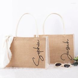 Shopping Bags Beach Burlap Tote Personalised Jute Handbag Reusable Custom Name Bridesmaid Bridal Party Wedding Gift Bag