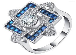 Wedding Rings UFOORO Amazing Blue Zircon Stone Square Flower White Gold Filled Jewellery Fashion Engagement Ring For Women Female9658935