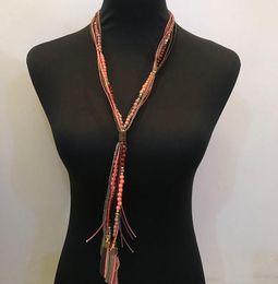 Kpop fashion rope tassel leather multilayer strands sautoir long necklace women accessories collier femmehalsketteHandmade rainb4008115