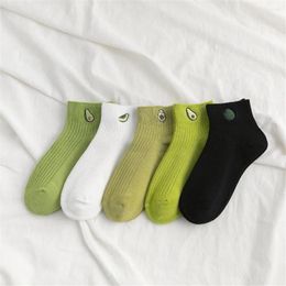Women Socks Avocado Embroidery Printed Breathable Sweat-absorbent Soft Comfortable Cotton Ankle Fashionable Simple Ladies
