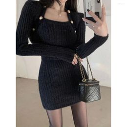 Casual Dresses GkyocQ 2024 Winter Women Dress Long-sleeved Square Collar Sweater Bottoming Elegant And Pretty Knitted Female