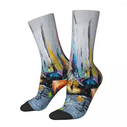 Men's Socks Hip Hop Vintage Waiting For Sailing Crazy Abstract Oil Painting Harajuku Seamless Printed Novelty Happy Crew Sock Boys Gift