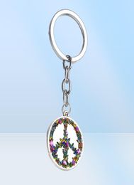 Novelty Butterfly Combination Peace Sign Keychain DIY Hippie Peace Bus Sign Glass Cabochon Pendant Charm Key Ring1177935