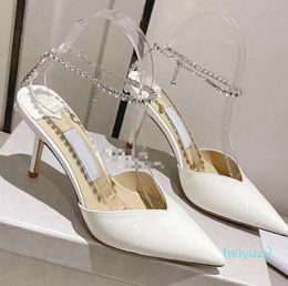 Designer Sandals Pointed Toes rhinestone ankle strap high heels Patent Leather Black Nude White Women Shoes