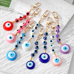 Colorful Blue Evil Eye beaded chain round shape Keychain Gold keychain Key Rings Pendant Keyring Charms Gift