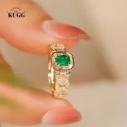 Cluster Rings KUGG 18K Yellow Gold Luxury Shiny Design Natural Emerald Real Diamond Engagement Ring For Women High Wedding Jewellery