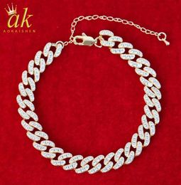 Cuban Link Chain Anklets Feet Jewellery Real Gold Plated Hip Hop AAAAA Zirconica Charms Gift267L8141656