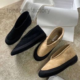 The Row integrated TR High shoes goods end new fur wool nun shoes warm round toe flat wool shoes for women GJR1