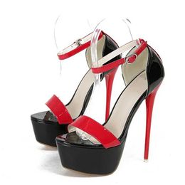 Dress Shoes Sexy Open Toe Stiletto Platform Sandals Women 2024 Summer Red Ankle Strap 16CM Extreme High Heels Wedding Banquet Size 45 H240430