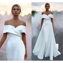 2024 Dresses Vestidos Soft Mermaid Satin Bridal Gowns Off The Shoulder Princess Wedding Party Dress With Detachable Skirt