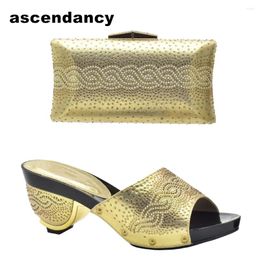 Dress Shoes Gold Colour And Bag Set Decorated With Rhinestone Nigerian For Women Italian