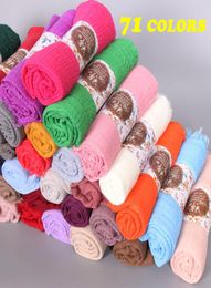 20PCSLot 76Colors High Quality Plain Colours Crinkled Bubble Cotton Scarf Shawl with Fringes Muslim Hijab Head Wrap Large Size1637374