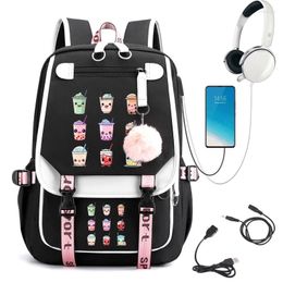 Backpack Cute Cartoon Bubble Tea Print Girls School Bag Bags For Student Teens Bookbag Laptop Usb Mochila