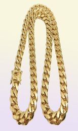 Stainless Steel Jewellery 18K Gold Plated High Polished Miami Cuban Link Necklace Men Punk 14mm Curb Chain DragonBeard Clasp 3328278060061