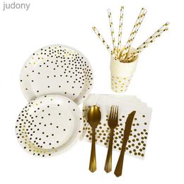 Disposable Plastic Tableware Gold Party Disposable Tableware Set Paper Cup Board Cake Rack Table Decoration Wedding and Birthday Party Supplies WX