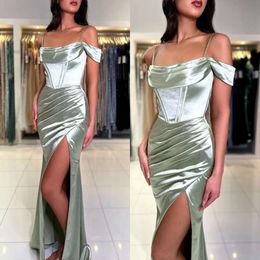 Evening Dress Elegant Gorgeous Prom Spaghetti Sage Thigh Split Satin Bridesmaid Dresses For Special Ocns es