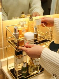 Cosmetic Organizer Nordic Desktop Storage Tray Rotating Makeup Rack Bathroom Dressing Table perfume Q240429