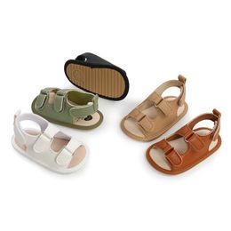 Sandals Fashionable PU leather baby boys and girls shoes summer floral princess sandals anti slip baby flat bottomed beach shoesL240429