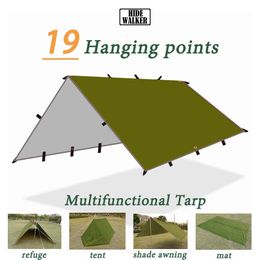 Waterproof Tent Tarp 19 Hang Points Survival Tent Outdoor Camping Tactical Sun Shelter 4x4 3x4 3x3 Lightweight Sunshade Awning 240417