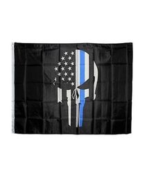 First Responder Police Thin Blue Line Skull Bone Flag 3x5 FT Banner 90x150cm Festival Party Gift 100D Polyester Printed sellin5697537