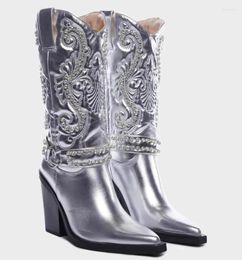 Boots Stage Performance Night Club Fashion Crystal Knee High Lady Blingbling Diamond Cowgirl