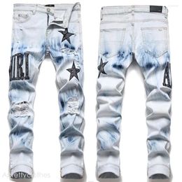 Amirir Jeans Amirir Jeans European Trend Jean Letter Star Jean Men Embroidery Patchwork Ripped Jeans Trend Brand Motorcycle Pant Mens Skinny Jeans 773