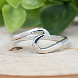 Band Rings Simple Bohemian Jewellery Wave Stainless Steel Ring Womens Trend Products Q240429