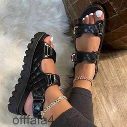 Sandals Plaid Buckle Strap Sport Womens Casual Shoes Open Toe Beach Anti-Slip Platform Flat Ladies ShoesSandals