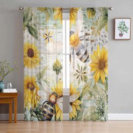 Curtain Vintage Rural Style Wood Grain Flowers Tulle Curtains For Living Room Bedroom Children Decor Sheer