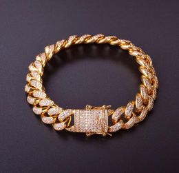 12MM Men Zircon Curb Cuban Link Bracelet Hip hop Jewelry Gold Color Thick Heavy Copper Material Iced CZ Chain Bracelet 8quot7300528