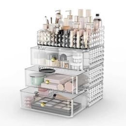 Cosmetic Organizer Makeup organizer stackable cosmetic and storage display box with 3 drawers 1 tray Q240429